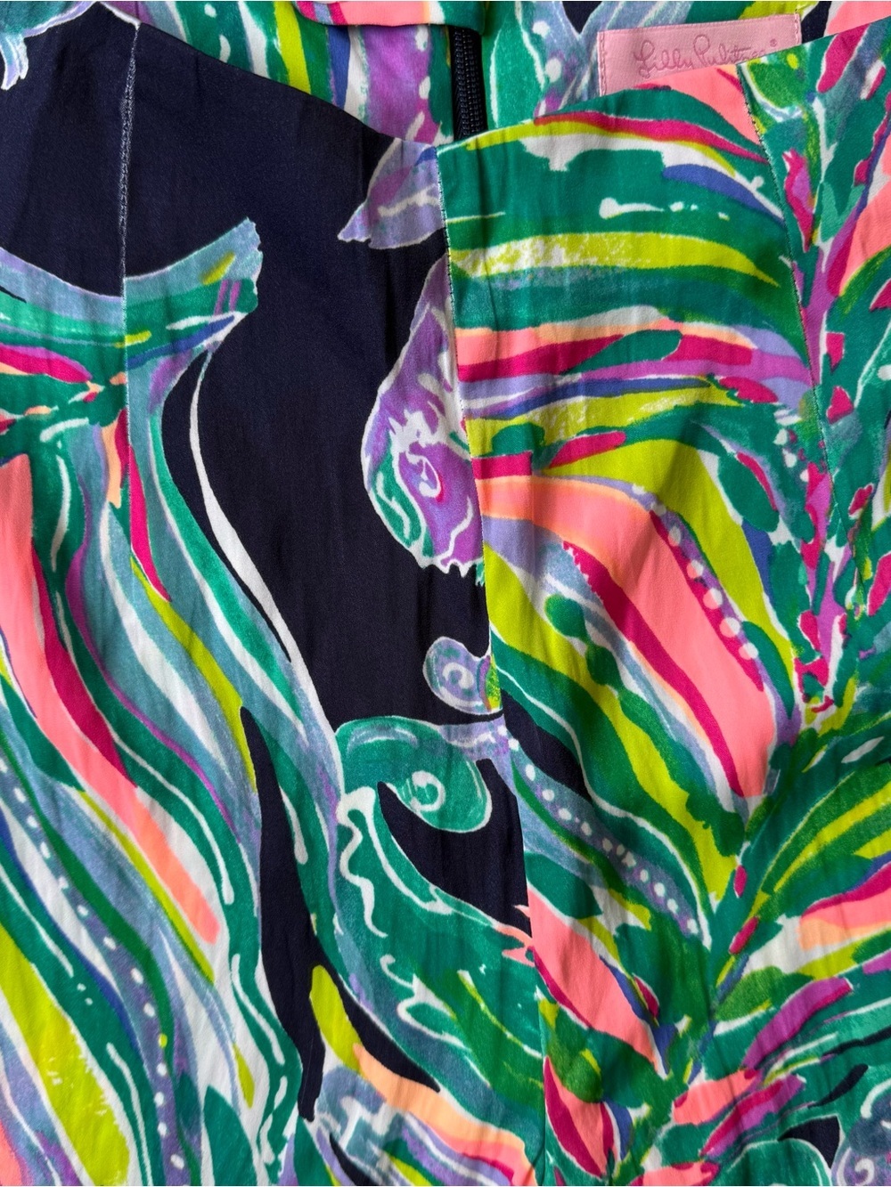 Lilly Pulitzer Braylen Palazzo Pants Navy Pink Green Tropical Leaf Wide Leg 2 - Picture 5 of 6